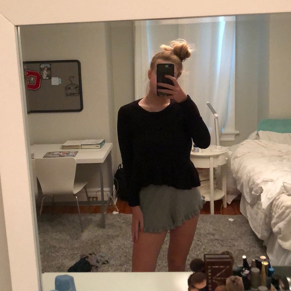 Long sleeve black peplum top